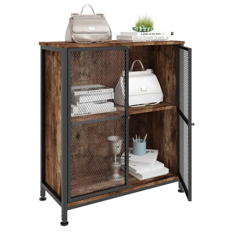Industriële BukkitBow dressoir van staal en hout, 70x30x80cm met ruime opbergruimte en eenvoudig te monteren.