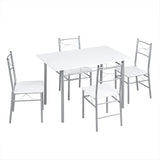BukkitBow industriële eethoek set met tafel en 4 stoelen, compact design, moderne hout en metaal afwerking, perfecte eetruimte.