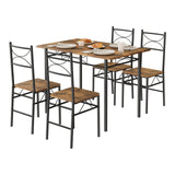 BukkitBow industriële eethoek met tafel en 4 stoelen, compact ontwerp, houten tafel en metalen stoelen voor moderne eetruimte