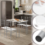 BukkitBow industriële eethoek set met houten tafel en 4 stoelen, compact ontwerp, modern uitstraling, perfect voor eetruimte.