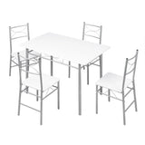 Industriële eethoek van BukkitBow met houten tafel en vier bijpassende stoelen in compact design.