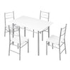 Industriële eethoek van BukkitBow met houten tafel en vier bijpassende stoelen in compact design.