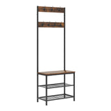 Industrieel BukkitBow garderoberek met zitbank en 7 haken, houtlook kapstok voor entree of hal.