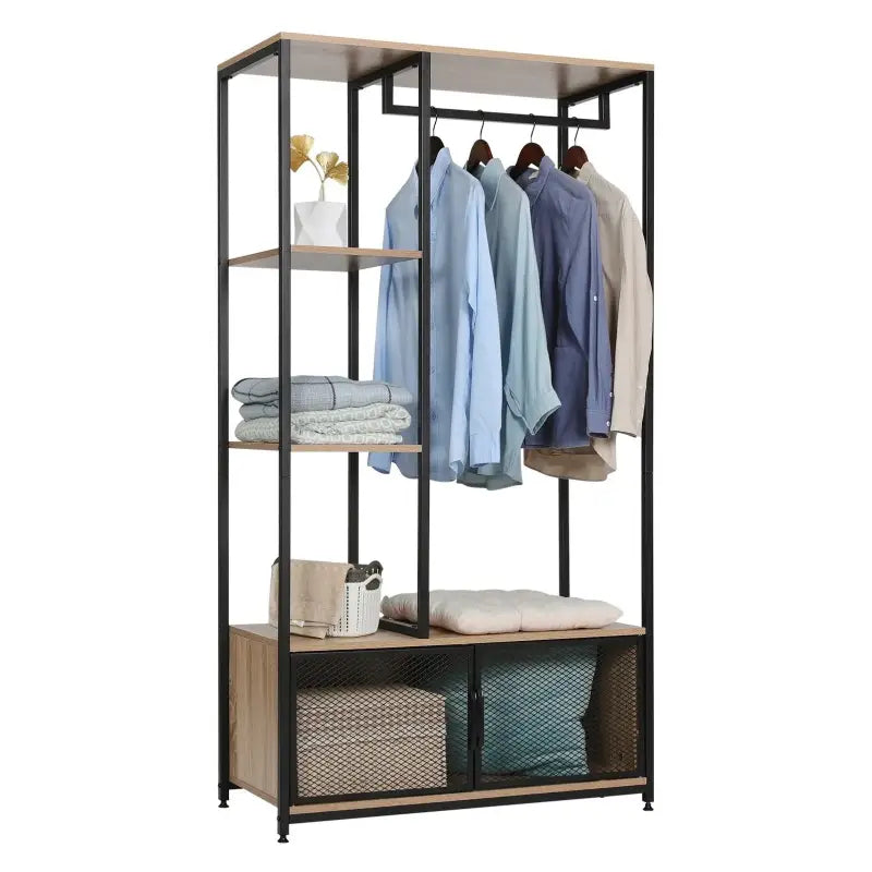 BukkitBow industriele kapstok met opbergvakken, vintage kledingrek met planken en deuren, 90x40x167 cm, eenvoudig te monteren