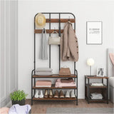 Industriele kledingrek van BukkitBow met 7 haken, schoenenrek en garderobe organizer, 84x180x36 cm, geschikt voor jassen, sjaals en hoeden.