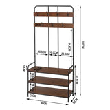 Industriële BukkitBow kledingrek met 7 haken, schoenenrek en garderobe organizer, afmetingen 84x180x36cm, voor jassen, sjaals en hoeden.