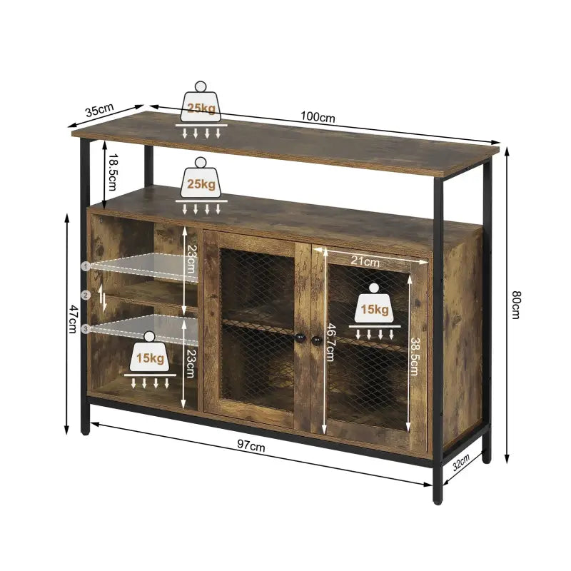 BukkitBow industriële dressoir met retro design, stevige en stijlvolle opbergkast van 100x35x80cm met veelzijdige opslagruimte