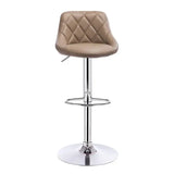 Industriële velvet barkruk van BukkitBow met rugleuning en verstelbare zithoogte van 60-82cm, elegant en comfortabel.