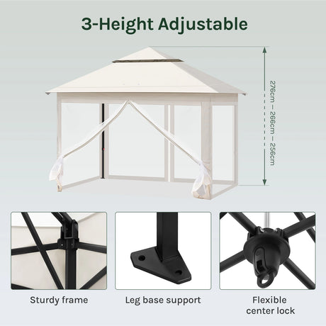 Inklapbare BukkitBow partytent 3x3m met dubbel dak en muggennet, geschikt voor buitenfeest of evenementen