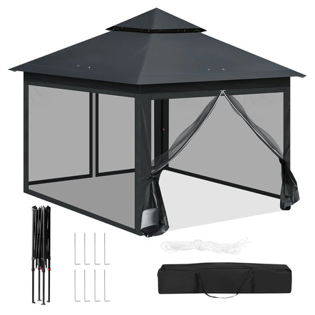 Inklapbare BukkitBow partytent 3x3m met dubbel dak en muggennet, geschikt voor buitenfeest of evenement