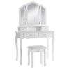 BukkitBow kaptafel met 3-delige spiegel, 4 lades, inclusief kruk, make-up tafel, afmetingen 90x145x40 cm, in een lichte kamer