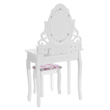 BukkitBow kaptafel met spiegel, 4 lades en kruk, witte make-up tafel met spiegel en opbergruimte, afmetingen 75x139x40cm.