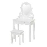 BukkitBow make-up tafel met kruk, hartvormige spiegel, 2 grote en 2 kleine laden, afmeting 140x75x40 cm, stijlvolle kaptafel.