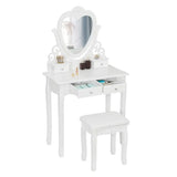 BukkitBow kaptafel met make-up spiegel, 2 grote en 2 kleine laden, inclusief kruk, zwart frame, afmeting 140x75x40 cm.