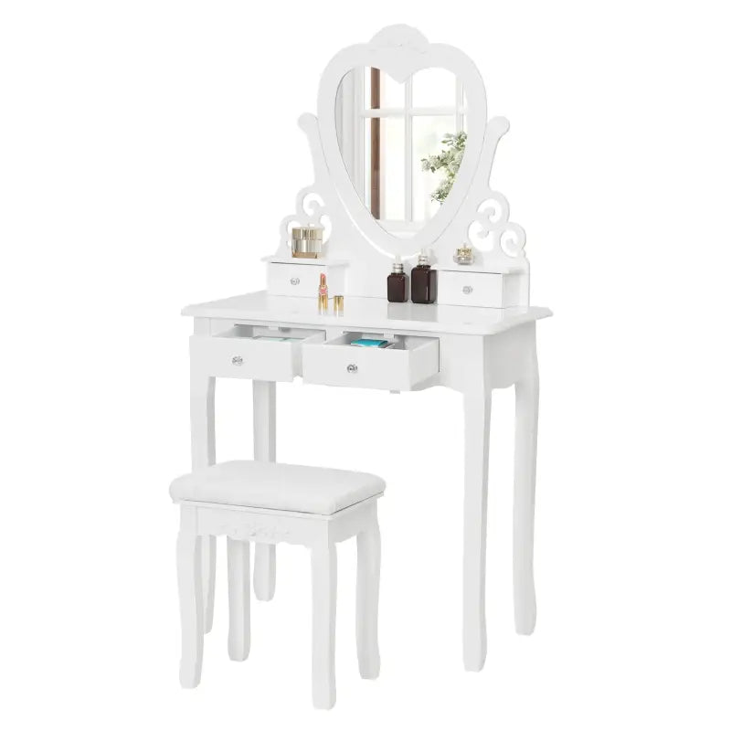 BukkitBow kaptafel met spiegel, 2 grote en 2 kleine laden, inclusief kruk, stijlvolle make-up tafel in 140x75x40 cm.