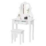 BukkitBow kaptafel met spiegel, 2 grote en 2 kleine laden, inclusief kruk, stijlvolle make-up tafel in 140x75x40 cm.