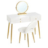 BukkitBow make-up tafel met LED verlichting, ronde spiegel, drie grote laden en bijpassende kruk, afmetingen 100x80x40cm