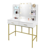 BukkitBow kaptafel met spiegel en LED-verlichting, 90x75x45cm, ideaal voor make-up en verzorging, moderne houten stijl