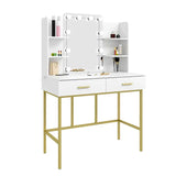 BukkitBow kaptafel met spiegel en LED-verlichting, afmetingen 90x75x45 cm, stijlvolle make-up tafel met opbergruimte.