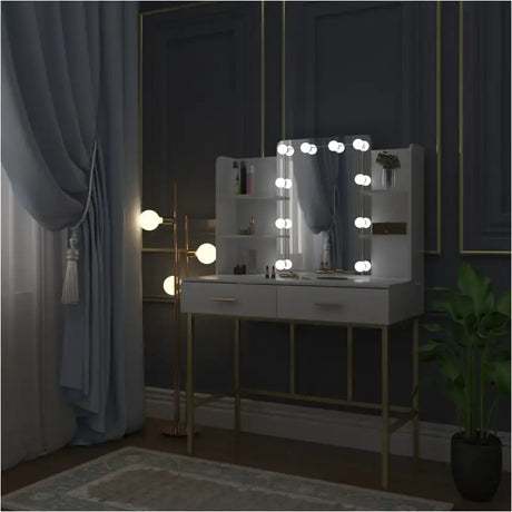 BukkitBow kaptafel met spiegel en LED-lampen, afmetingen 90x75x45cm, stijlvolle make-up tafel voor dames.