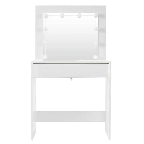 BukkitBow kaptafel met grote spiegel, LED-verlichting, houten MDF-vlak, ruime opbergruimte, afmetingen 80x40x140cm.