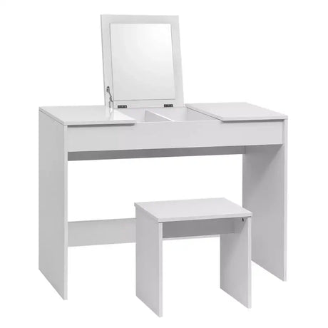 BukkitBow kaptafel met kruk, ingebouwde inklapbare spiegel en opbergruimte, stijlvolle en praktische make-up tafel