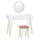 BukkitBow kaptafel met krukje en spiegel, goudkleurige poten, afmetingen 100x40x80cm, elegante houten meubel voor slaapkamer