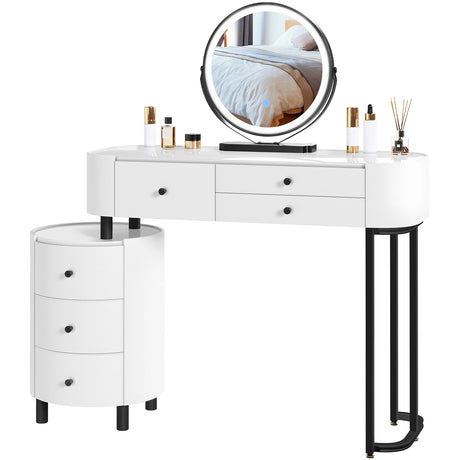 BukkitBow kaptafel met LED-verlichting, draaibare spiegel, zijkast en drie kleurinstellingen voor slaapkamer make-uptafel