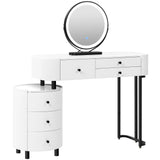 BukkitBow kaptafel met LED-verlichting, draaibare spiegel, 3 lichtkleuren en zijkast, make-uptafel voor slaapkamer