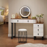 BukkitBow kaptafel met LED-verlichting, 360° draaibare spiegel en verstelbare zijkast, perfect voor slaapkamer make-up.