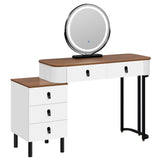 BukkitBow kaptafel met LED-verlichting, 360° draaibare spiegel en verstelbare zijkast voor make-up en slaapkamer gebruik