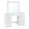 BukkitBow kaptafel met spiegel, LED-verlichting, 7 lades en stevig houten frame, afmetingen 110x140,5x39,5cm