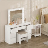BukkitBow kaptafel met spiegel, LED-verlichting, stevig houten frame en zeven lades, afmetingen 110x140,5x39,5 cm.