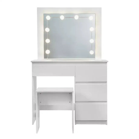 BukkitBow kaptafel set met kruk, melamine panelen, spiegel en LED-verlichting, geschikt voor opmaak en make-up.