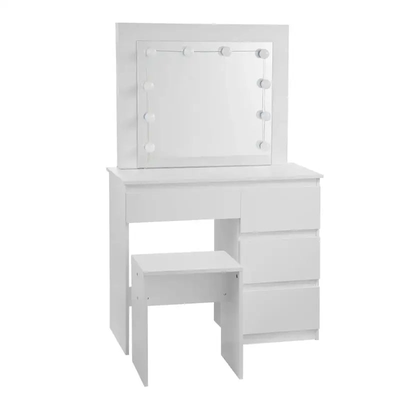 BukkitBow kaptafel set met kruk, melamine panelen, spiegel en geïntegreerde LED-verlichting, elegante en praktische make-up tafel