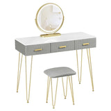 BukkitBow kaptafel set met LED spiegel, kruk, stevig hout, fluweel bekleding en gouden details, afmetingen 100x121,5x40 cm.