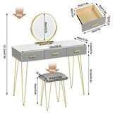 BukkitBow kaptafel set met LED spiegel en kruk, stevige houten frame met fluwelen bekleding en gouden details, 100x121,5x40 cm.