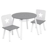 Kinder Tafel en Stoelen Set van BukkitBow in wit en grijs, 59,5x46 cm met opbergvak, gemaakt van pijnhout.
