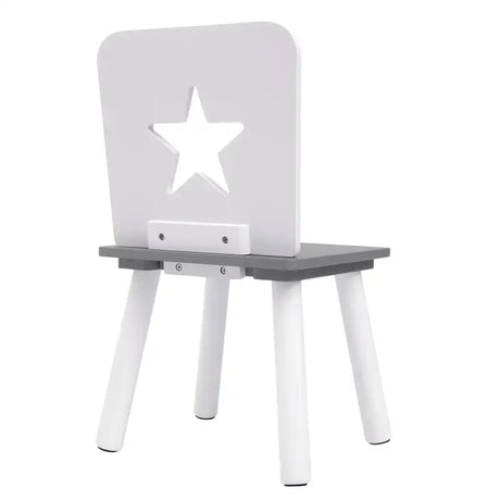 BukkitBow kinder tafel en stoelen set van pijnhout, wit met grijs, met opbergvak, 59,5x46 cm, geschikt voor kinderen.