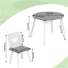 BukkitBow kinder tafel en stoelen set van pijnhout, wit met grijs, inclusief tafel met opbergvak, 59,5x46 cm.