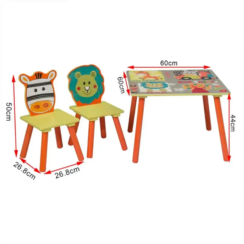 BukkitBow kindertafel en stoelenset, stevig en veilig, 60x60x44cm, inclusief tafel en twee stoelen voor kinderen
