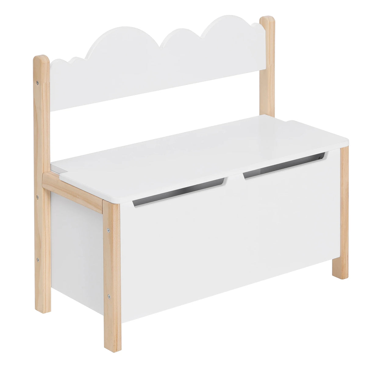 Wit houten kinderbankje van BukkitBow met opbergruimte, 60 cm breed, geschikt als zitbank en speelgoedkist voor kinderen