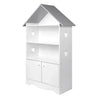 Witte BukkitBow kinderboekenkast met 3 planken en opbergkast in huisvorm, in grijs met afmetingen 62x115x27cm.