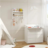 BukkitBow kinderboekenplank met MDF en Grenenhout, 2 planken, stangen en haken, wandmontage, 60x55x12cm, voor kinderkamers.