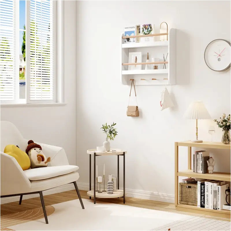 Kinderboekenplank van BukkitBow met MDF en Grenenhout, 2 planken, stangen en haken, wandmontage, afmetingen 60x55x12cm.