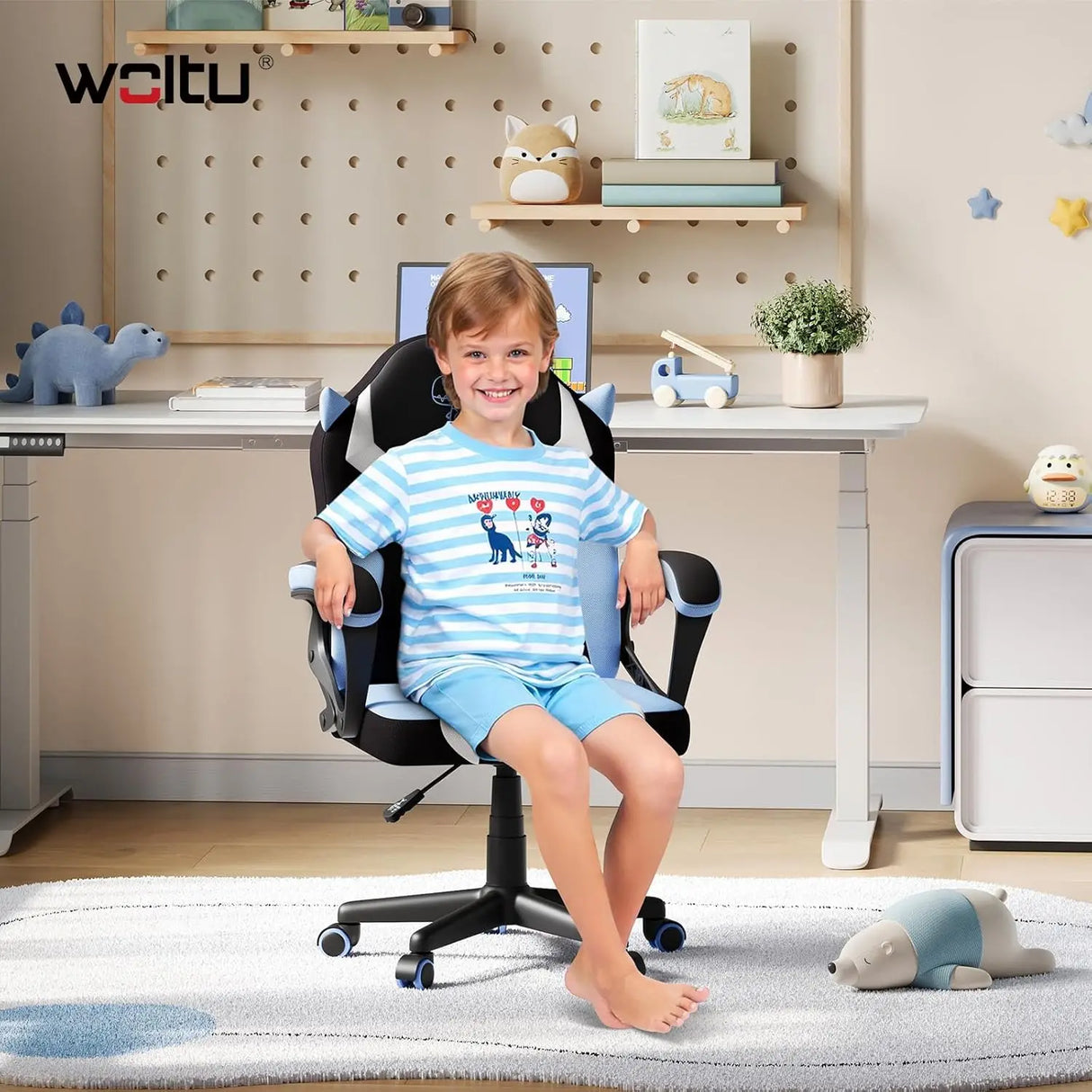 BukkitBow kinderbureaustoel van textiel met hoogteverstelling, ergonomisch design voor comfortabel zitplezier voor kinderen