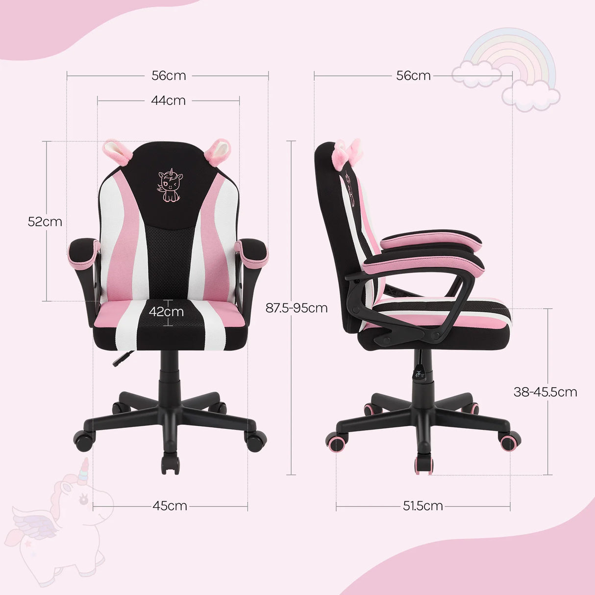 BukkitBow kinderbureaustoel van textiel, hoogte verstelbaar, ergonomisch ontwerp voor kinderen, zwart en grijs kleuren.