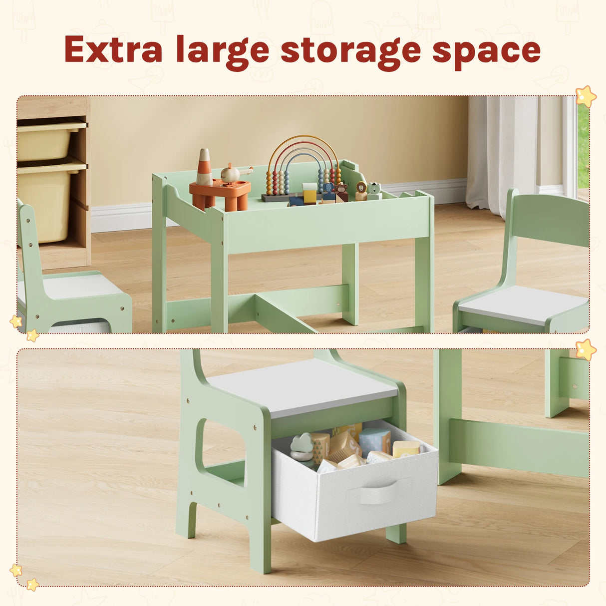 BukkitBow - Kindertafel met 2 Stoelen - Hout - Met Opbergruimte - Speelset