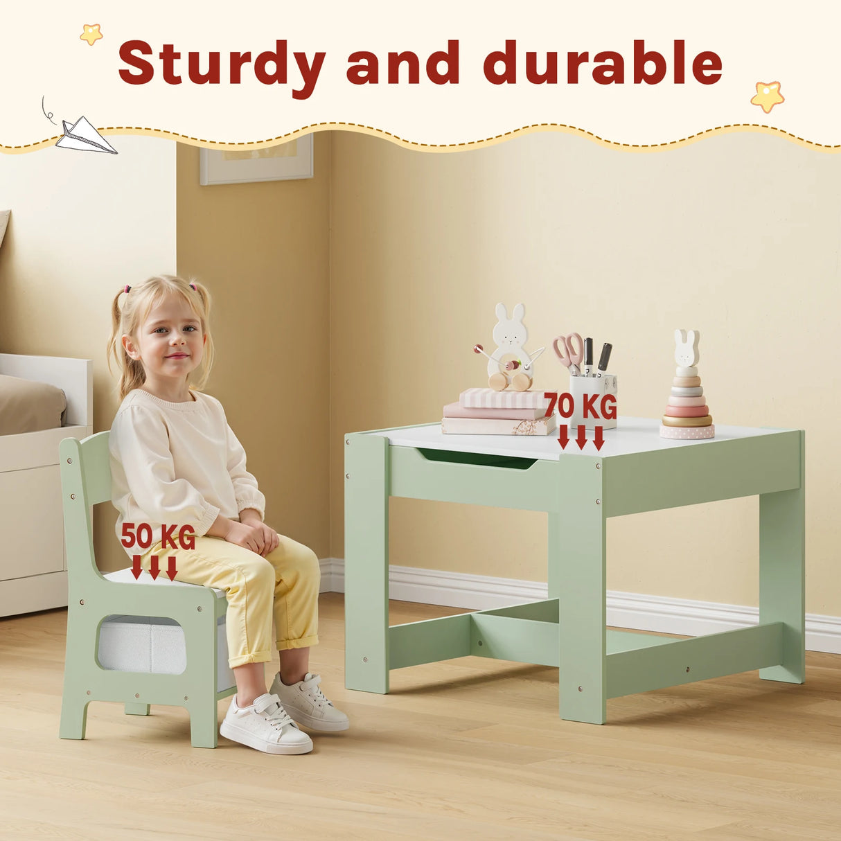 BukkitBow - Kindertafel met 2 Stoelen - Hout - Met Opbergruimte - Speelset