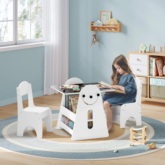 BukkitBow kindertafel met twee stoeltjes en opbergruimte, multifunctionele 2-in-1 tekentafel voor kinderen, houten ontwerp.